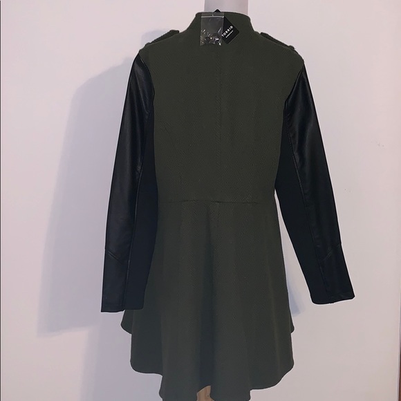 Olive Mixed Media Military Coat - Picture 7 of 7